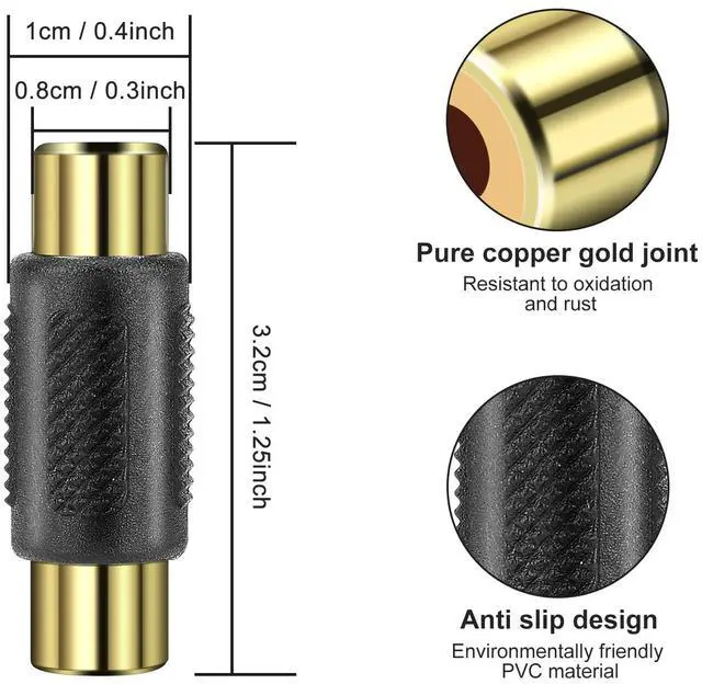 Alt view image 5 of 7 - BUCIER RCA Female to Female Coupler, 10 Pack Audio Video Adapter Connector Gold Plated Jack to Jack Converter Cable Extender for Amplifier, Speaker, TV