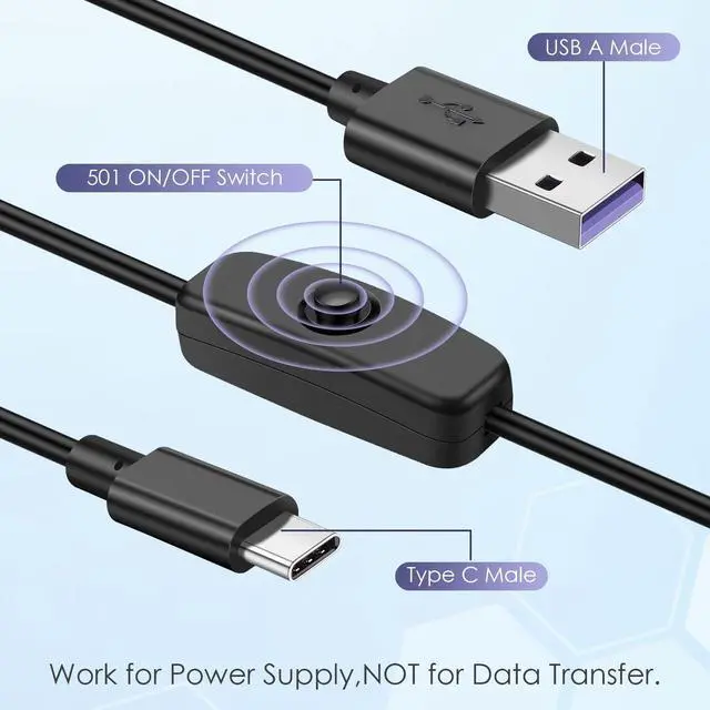 Alt view image 2 of 7 - BUCIER USB Type C Switch Charging Cable 2 Pack USB A to USB C Male to Male Power Cord with 501 On Off Switch USB to USB-C Adapter Wire for LED Desk Lamp, USB Fan, LED Strips Lighting, 3 Feet