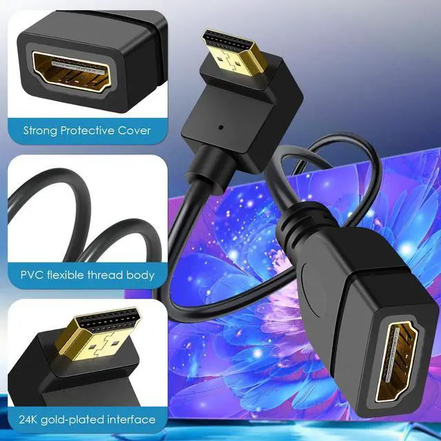 Alt view image 5 of 7 - BUCIER HDMI Extension Cable Up Angle 1.5 Feet 4K HDMI Extender Cable Male to Female Adapter Cord 90 Degree HD Video Converter Short Wire for Monitor, Laptop, Projector, HDTV