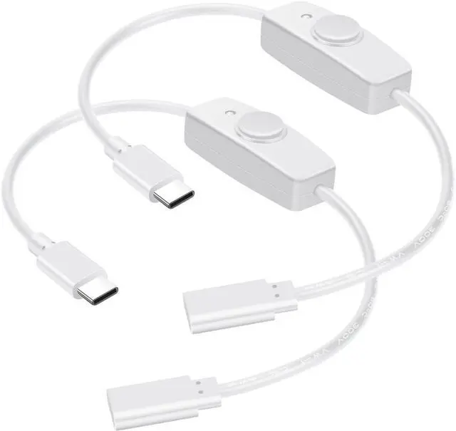 Main image of BUCIER USB Type C Switch Extension Cable 2 Pack Female to Male Power Cable with On Off Switch USB-C Extender Cord for LED Desk Lamp, USB Fan, LED Strips, White