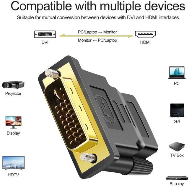 Alt view image 2 of 7 - BUCIER 2 Pack Bi-Directional HDMI to DVI Converter - 1080P DVI-I (24+5) Male to HDMI Female Connector for Monitor, HDTV, TV Box, Projector, Blu-ray