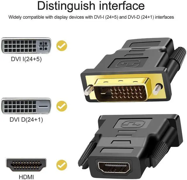 Alt view image 3 of 7 - BUCIER 2 Pack Bi-Directional HDMI to DVI Converter - 1080P DVI-D (24+1) Male to HDMI Female Connector for Monitor, HDTV, TV Box, Projector, Blu-ray