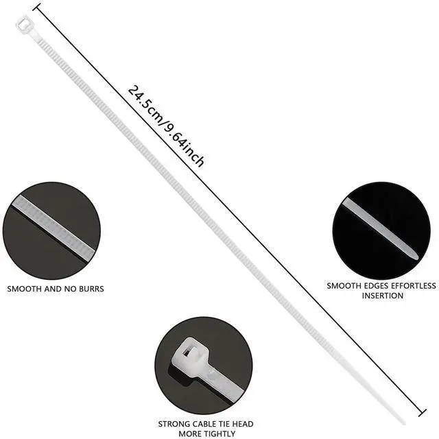 Alt view image 2 of 7 - BUCIER 250pcs Zip Ties Plastic Cable Zip Ties Self-Locking Nylon Wire Ties Heavy Duty Ultra Strong Zip Straps (10 Inch, White)