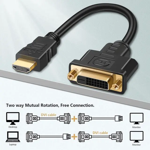 Alt view image 2 of 7 - BUCIER HDMI to DVI Adapter Cable, Bi-Directional HDMI Male to DVI-D (24+1) Female Converter Cord 1080P DVI to HDMI HD Video Adapter Wire for HDTV, PC, Xbox, Blue-ray DVD, A/V Receivers