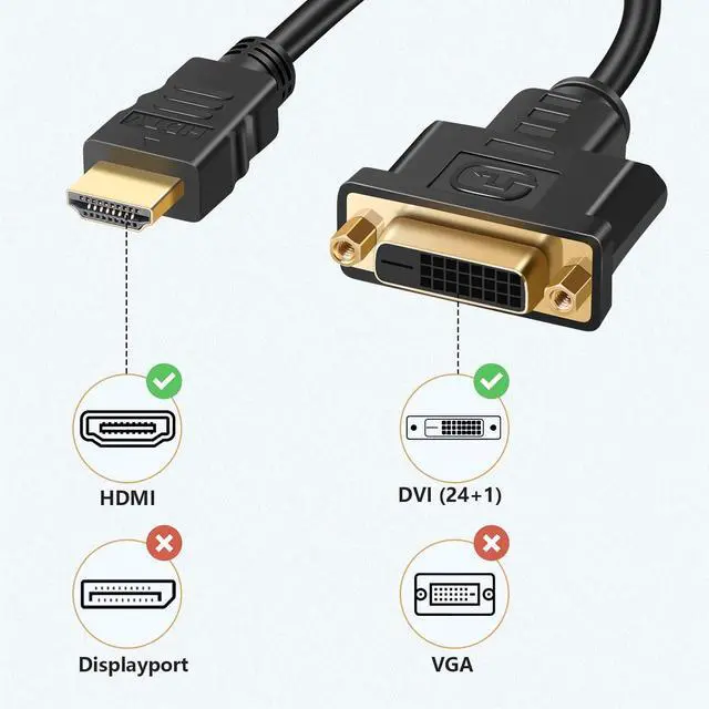 Alt view image 5 of 7 - BUCIER HDMI to DVI Adapter Cable, Bi-Directional HDMI Male to DVI-D (24+1) Female Converter Cord 1080P DVI to HDMI HD Video Adapter Wire for HDTV, PC, Xbox, Blue-ray DVD, A/V Receivers
