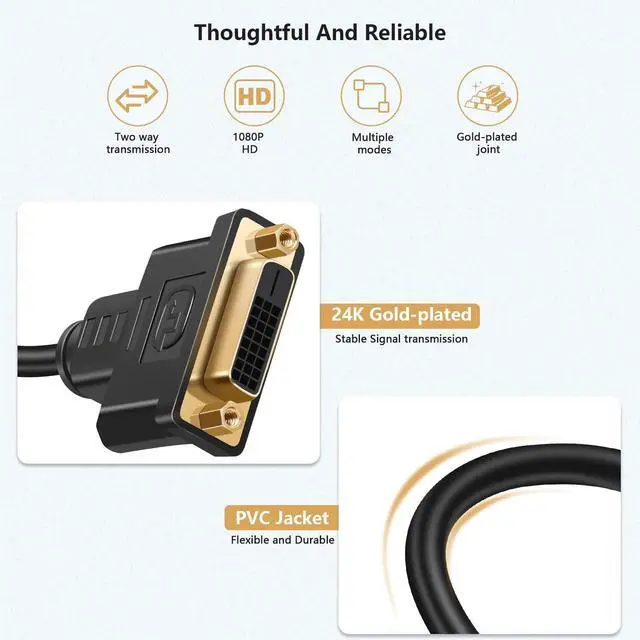 Alt view image 6 of 7 - BUCIER HDMI to DVI Adapter Cable, Bi-Directional HDMI Male to DVI-D (24+1) Female Converter Cord 1080P DVI to HDMI HD Video Adapter Wire for HDTV, PC, Xbox, Blue-ray DVD, A/V Receivers