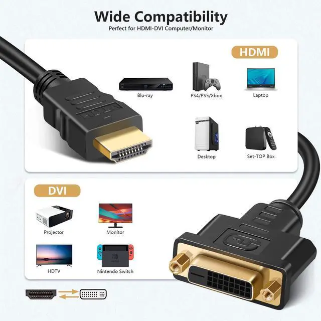 Alt view image 7 of 7 - BUCIER HDMI to DVI Adapter Cable, Bi-Directional HDMI Male to DVI-D (24+1) Female Converter Cord 1080P DVI to HDMI HD Video Adapter Wire for HDTV, PC, Xbox, Blue-ray DVD, A/V Receivers