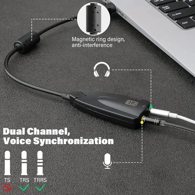 Alt view image 4 of 7 - BUCIER USB Stereo Sound Card, USB 7.1 External Audio Sound Adapter Card 5Hv2 Channel Converter to 3.5mm Headphone Microphone Jack for Mac, PC, Windows.