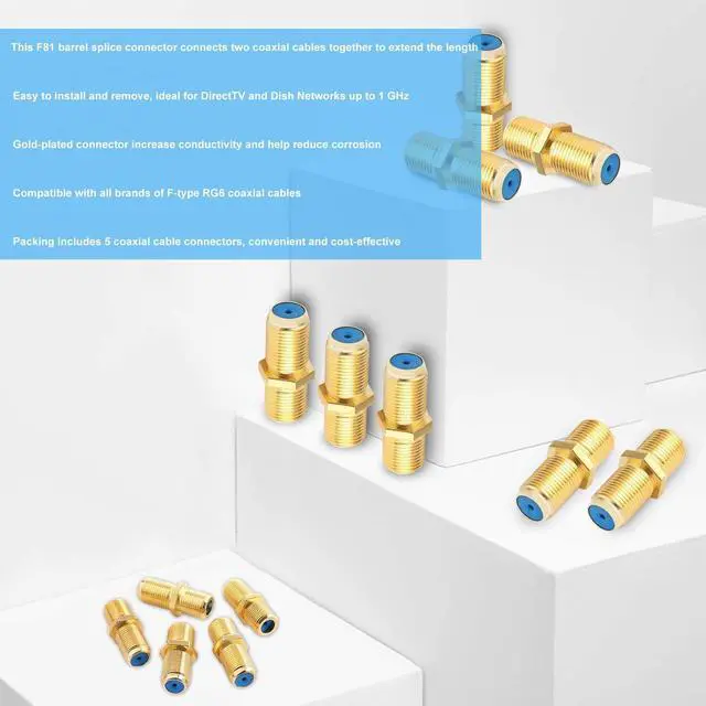 Alt view image 6 of 7 - BUCIER F81 Splice Barrel Connector 3GHz Female to Female F-Type Coaxial Cable Extension Adapter Couplers (Packof 5, Gold)