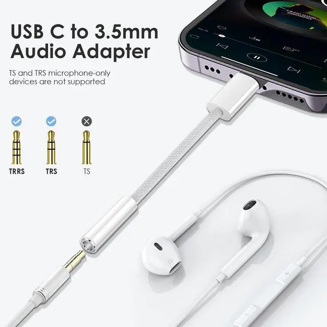 Alt view image 2 of 7 - BUCIER USB C to 3.5mm Jack Audio Adapter 2 Pack USB Type C to Headphone Aux Jack Adapter Dongle Cord Compatible with iPhone 15 Pro Max, Samsung Galaxy S24 S23 Ultra, iPad Pro, MacBook
