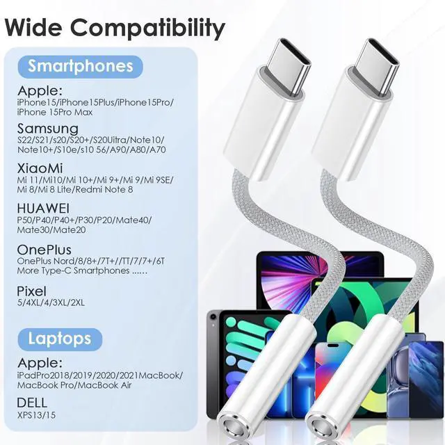 Alt view image 5 of 7 - BUCIER USB C to 3.5mm Jack Audio Adapter 2 Pack USB Type C to Headphone Aux Jack Adapter Dongle Cord Compatible with iPhone 15 Pro Max, Samsung Galaxy S24 S23 Ultra, iPad Pro, MacBook