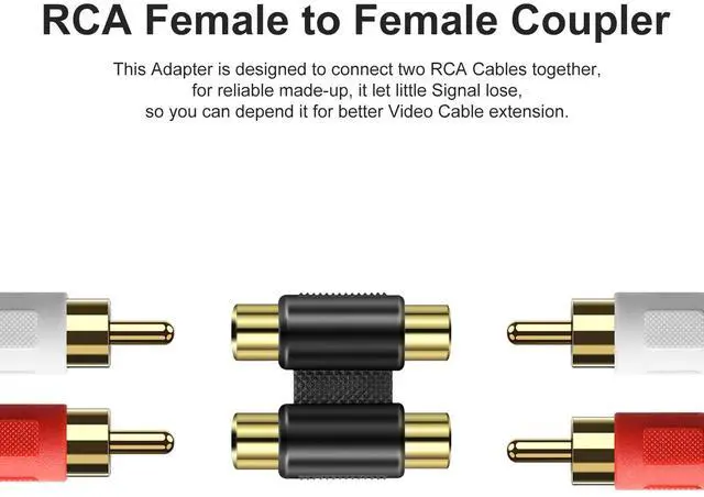 Alt view image 4 of 7 - BUCIER 2 RCA Female Jack to Female Jack Adapter Coupler Gold Plated RCA Connector Extender Dual RCA A/V Cable Jointer Converter for Speaker, Amplifier, RCA Cable, Gold