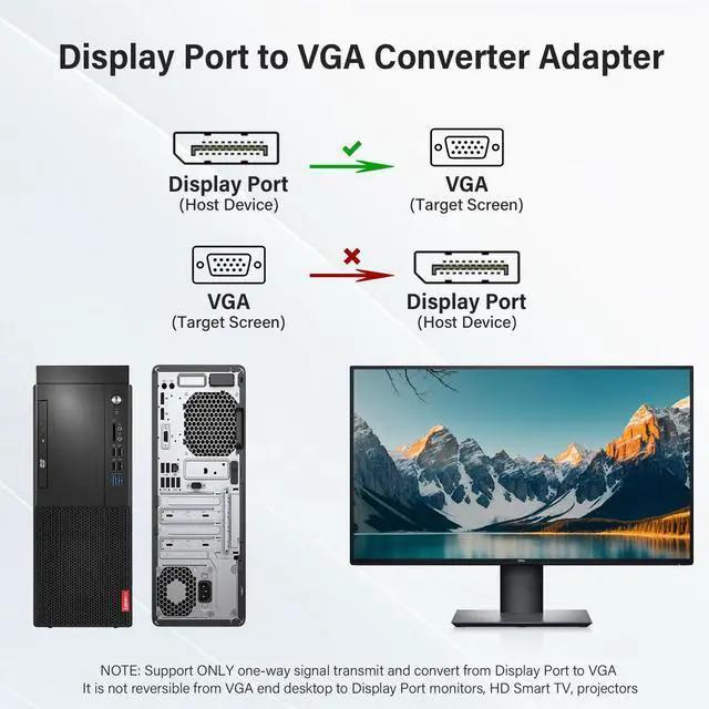 Alt view image 2 of 7 - BUCIER DisplayPort to VGA Cable 6 Feet Uni-Directional Display Port to VGA Adapter Male to Male 1080P DP DisplayPort Computer to VGA Monitor Converter Cord for Laptop, Monitor, HDTV, Projector