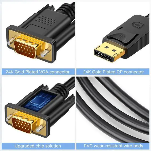 Alt view image 4 of 7 - BUCIER DisplayPort to VGA Cable 6 Feet Uni-Directional Display Port to VGA Adapter Male to Male 1080P DP DisplayPort Computer to VGA Monitor Converter Cord for Laptop, Monitor, HDTV, Projector