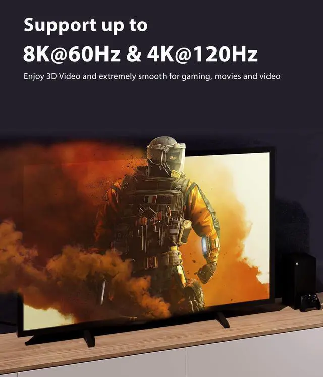 Alt view image 2 of 5 - BUCIER Fiber Optic HDMI Cable 65FT 8K with Hard Wear Nylon Braided HDMI 2.1 Cord, Supports 8K@60Hz 4K@120Hz Ultra High Speed 48Gbps Dynamic HDR, Male-to-Male