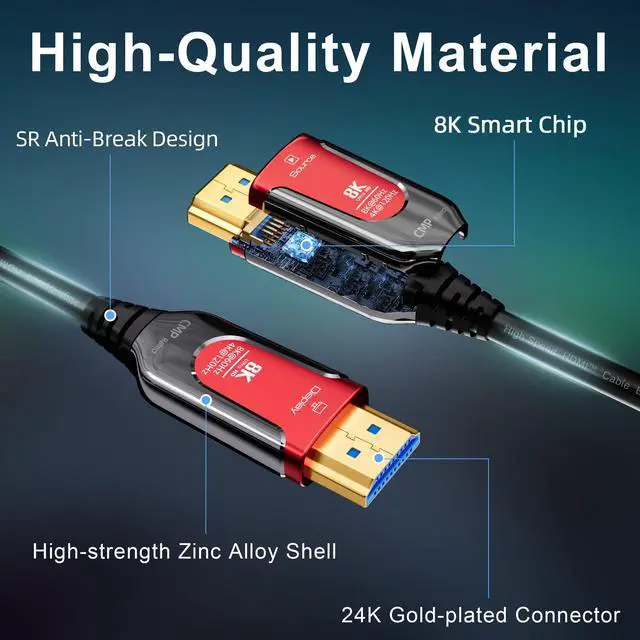 Alt view image 6 of 7 - BUCIER 50Ft Plenum Rated HDMI Cable(CMP), 8K 48Gbps Fiber Optic Ultra High Speed Long HDMI 2.1 Cord, in Wall Plenum-Rated Cable for Pipes, Male to Male HDMI Cable - (50Ft/15M-CMP)