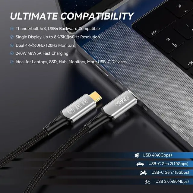 Alt view image 7 of 7 - BUCIER USB 4 Cable 1.6Ft, 240W USB C Cable for Thunderbolt 4 Cable, 40Gbps 8K HD Display Type -C Cable for iPhone 15Pro/15ProMax, iPad Pro, Type-C Docking Station, Hub (USB4, 1.6ft - 240W)