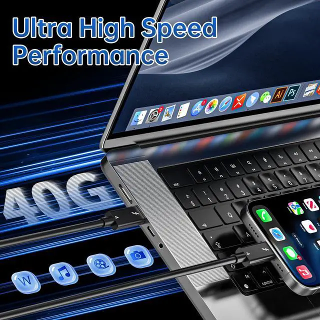 Alt view image 3 of 7 - BUCIER Thunderbolt 4 Cable 3.3 FT - Intel Certified, Supports 8K Display/ 40Gbps Transfer/ 100W Charging USB C Cable, Thunderbolt Cable for iPhone 15/16 Series, MacBook Air, iPad, Docking