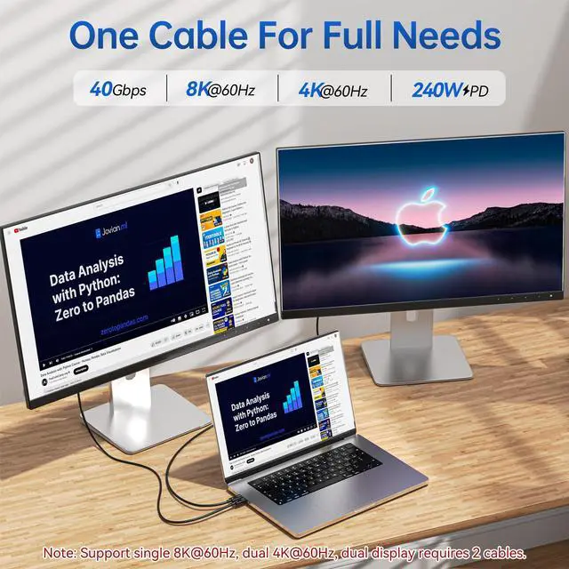 Alt view image 6 of 7 - BUCIER Thunderbolt 4 Cable 3.3 FT - Intel Certified, Supports 8K Display/ 40Gbps Transfer/ 100W Charging USB C Cable, Thunderbolt Cable for iPhone 15/16 Series, MacBook Air, iPad, Docking