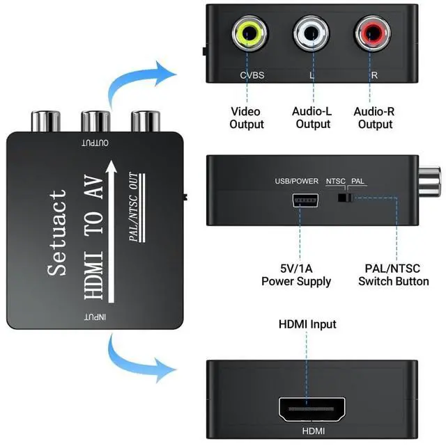 Alt view image 2 of 4 - BUCIER HDMI to AV Converter, HDMI to RCA Converter, Supports PAL/NTSC for Apple TV, Roku, Fire Stick, Blu-ray, DVD Player, Older TV, Projector, (with Male RCA and HDMI Cables)