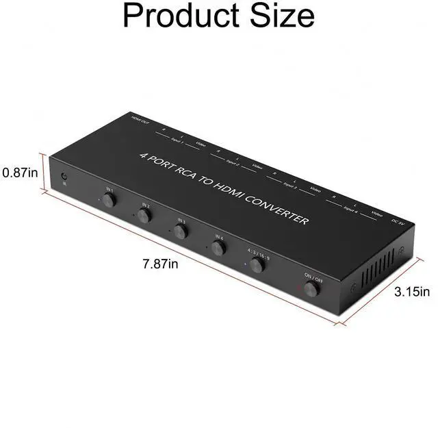 Alt view image 3 of 7 - BUCIER 4 AV to HDMI, 1080P/720P 4 Way RCA Composite CVBS AV Switch to HDMI Converter Adapter Support 4:3/16:9 Switching, for Sega Xbox PS1 PS2 PS3 N64 NGC SNES WII VHS VCR Camera DVD with Remote