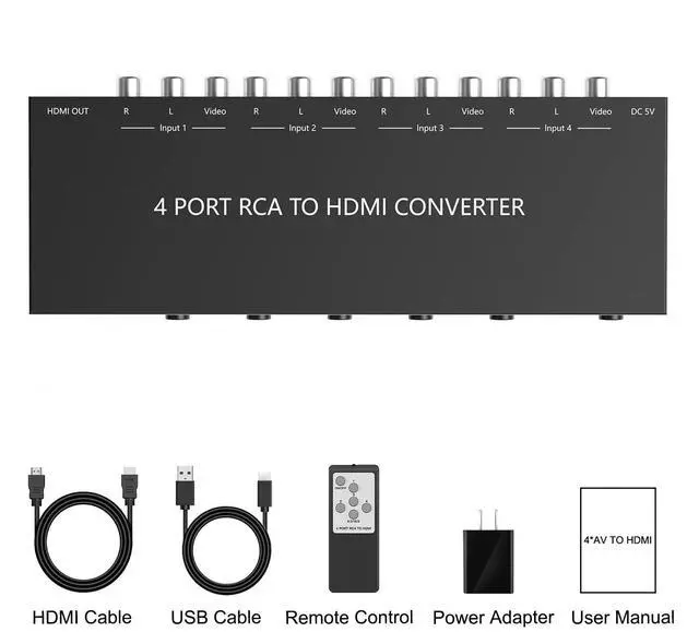 Alt view image 7 of 7 - BUCIER 4 AV to HDMI, 1080P/720P 4 Way RCA Composite CVBS AV Switch to HDMI Converter Adapter Support 4:3/16:9 Switching, for Sega Xbox PS1 PS2 PS3 N64 NGC SNES WII VHS VCR Camera DVD with Remote