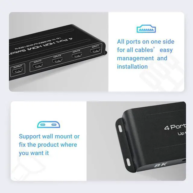 Alt view image 6 of 7 - BUCIER HDMI 2.1 Switch 8K 60Hz, HDMI Switch 4K 120Hz HDMI Switcher 4 in 1 Out,4X1 HDMI Auto Switch Selector with Remote for Fire Stick, PS5,Roku,Xbox,Support 1080P@240Hz,3D,48Gbps