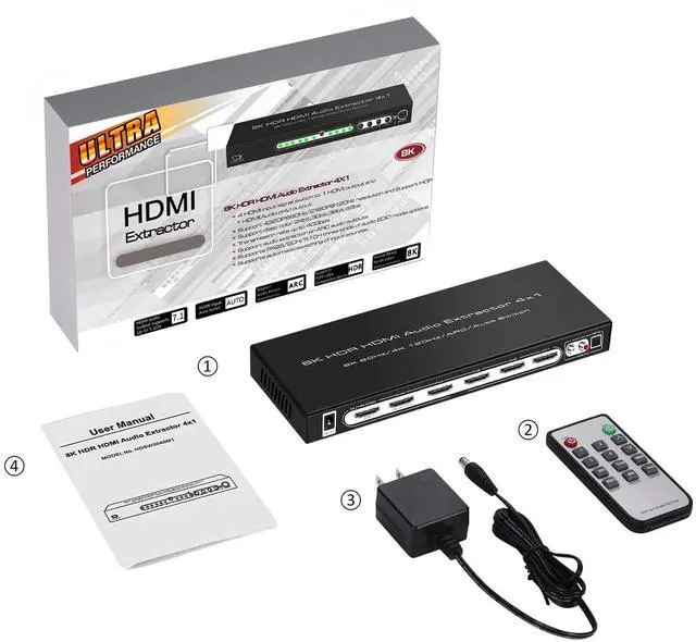 Alt view image 7 of 7 - BUCIER 8K 60HZ HDMI Switch 4 In 1 Out with 7.1CH Audio Extractor and ARC, HDMI 2.1 Switch Audio Converter Support Optical, L/R Audio, 4x1 HDMI Switch with Remote Support CEC, UHD, HDCP2.2, 3D, 40Gbps