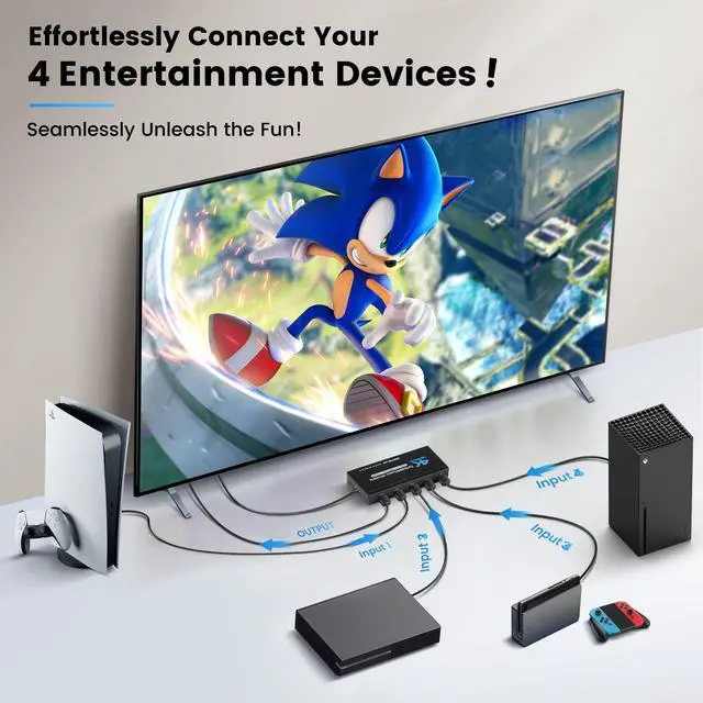Alt view image 2 of 7 - BUCIER HDMI Switch 4 in 1 Out 4K@60Hz, 4x1 HDMI Splitter Switcher with IR Remote, 4 Port HDMI Selector Box Support HDMI2.0, Dolby Vision/Atmos, HDR10 for Switch, Xbox, PS5/4, Roku, Fire Stick