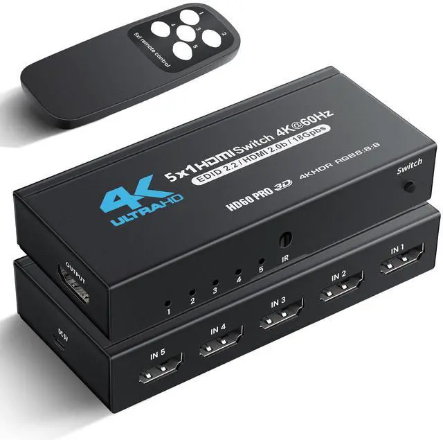 Main image of [Upgrade] BUCIER 4K@60Hz HDMI Switch 5 in 1 Out with Type-C Charging Cable, HDMI Switcher with IR Remote,5 Port HDMI Selector Box Support HDMI 2.0, Compatible with TV PS5/4 Xbox Laptops PC Projector