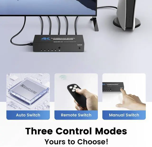 Alt view image 5 of 7 - [Upgrade] BUCIER 4K@60Hz HDMI Switch 5 in 1 Out with Type-C Charging Cable, HDMI Switcher with IR Remote,5 Port HDMI Selector Box Support HDMI 2.0, Compatible with TV PS5/4 Xbox Laptops PC Projector
