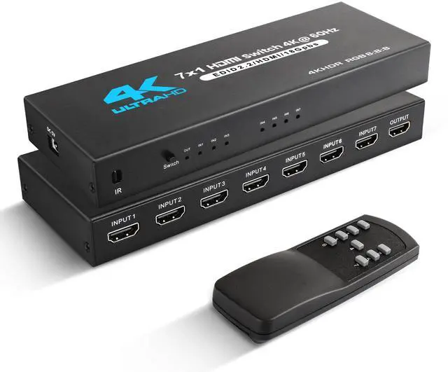 Main image of BUCIER HDMI Switch 7 in 1 Out 4K@60Hz, 7x1 HDMI Switcher with IR Remote, 7 Port HDMI Selector Box Support HDMI2.0, Dolby Vision/Atmos, HDR10 for Xbox, Switch, PS5/4, Roku, Fire Stick