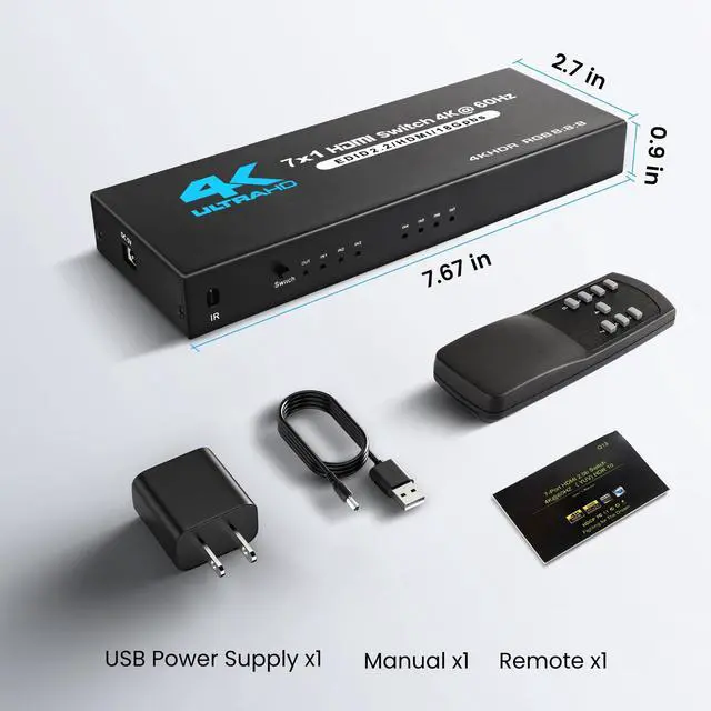 Alt view image 7 of 7 - BUCIER HDMI Switch 7 in 1 Out 4K@60Hz, 7x1 HDMI Switcher with IR Remote, 7 Port HDMI Selector Box Support HDMI2.0, Dolby Vision/Atmos, HDR10 for Xbox, Switch, PS5/4, Roku, Fire Stick