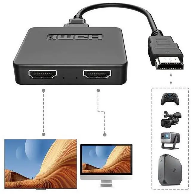 Main image of BUCIER 4K HDMI Splitter 1 in 2 Out, HDMI Cable Splitter for TV Only Mirror (Not Extend),HDMI Splitters 1 Male to 2 Female Adapter with EDID Dial, Support 2 TVs Sync Display, HD 3D for LED/LCD Monitor