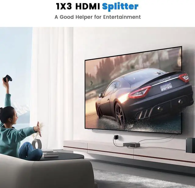 Alt view image 6 of 7 - BUCIER HDMI Splitter 1 in 3 Out, 4K 1x3 HDMI Splitter Supports 4K@30HZ 2K 1080P UHD HDR 3D for Xbox Roku HDTV PS5/4, HDMI Video Splitter Does Not Support Expansion Without Hdmi Cable
