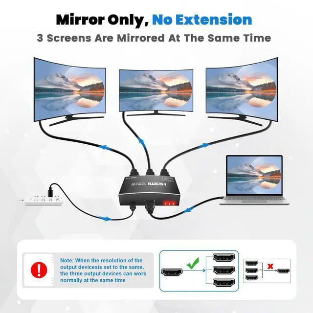 Alt view image 2 of 7 - BUCIER HDMI Splitter 1 in 3 Out, 4K 1x3 HDMI Splitter Supports 4K@30HZ 2K 1080P UHD HDR 3D for Xbox Roku HDTV PS5/4, HDMI Video Splitter Does Not Support Expansion Without Hdmi Cable