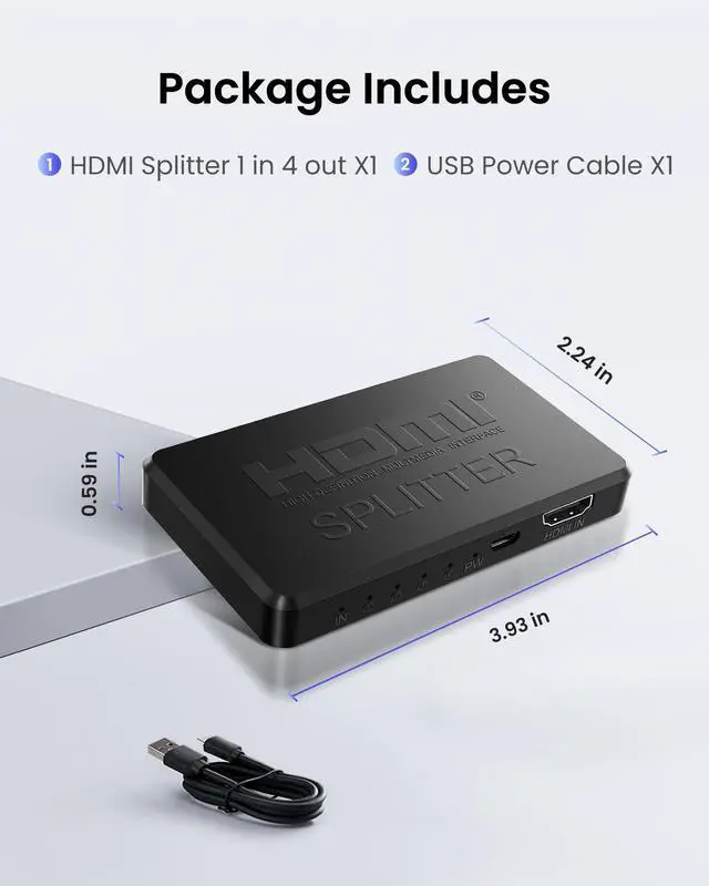 Alt view image 7 of 7 - BUCIER HDMI Splitter 1 in 4 Out Support Duplicate/Mirror 1 Source Screen to 4 HDM-I Display Devices(Not Extend), 4 Port Hdmi Splitters for 3D,1080P, UHD TV(Not Include HDMI Cable)