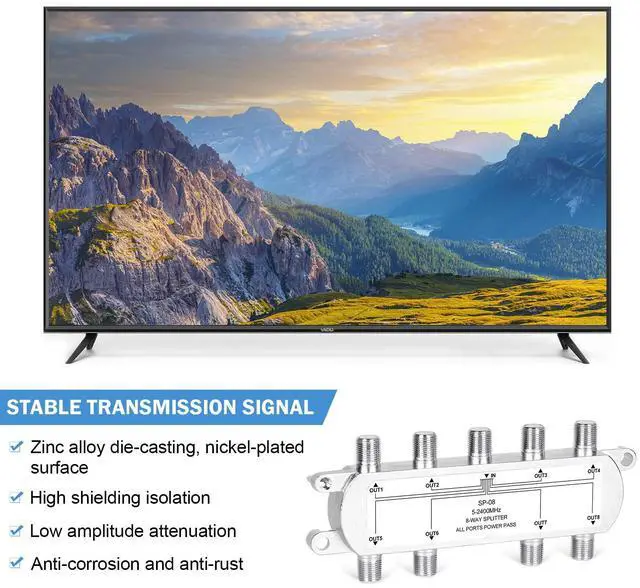 Alt view image 5 of 7 - BUCIER Digital 8-Way Coaxial Cable Splitter 5-2400MHz, RG6 Compatible, Work with Satellite/Cable TV and Internet, CATV Antenna System.(COAXIAL Cable NOT Included)