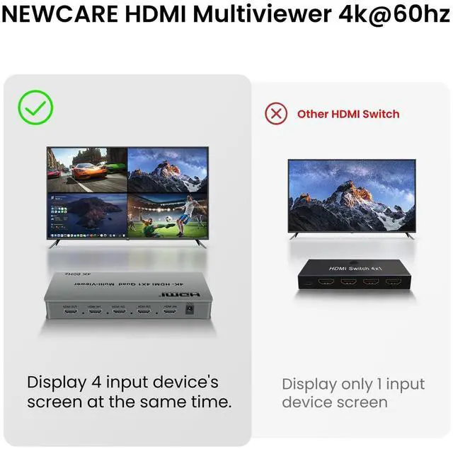 Alt view image 5 of 7 - BUCIER 4k@60hz HDMI Multi-Viewer Switch with PIP, HDMi Multi-Switcher 4 in 1 Out for Seamless Switch, 4x1 HDMI Multiviewer Supports 8 Viewing Modes, 4k x 2k, 1080P, for Xbox, PS4/5