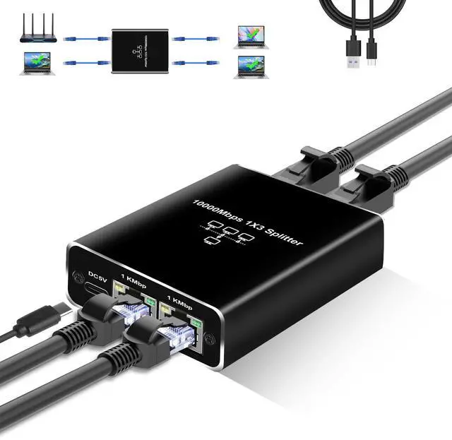 Main image of BUCIER Gigabit Ethernet Splitter 1 to 3, 1000Mbps Ethernet Cable Splitte Extend Network(3 Devices Simultaneous Networking), Ethernet Splitter High Speed with USB Power Cable for Cat5/5e/6/7/8 Cable