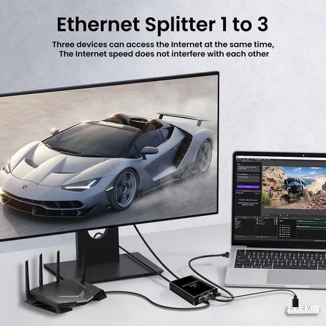 Alt view image 6 of 7 - BUCIER Gigabit Ethernet Splitter 1 to 3, 1000Mbps Ethernet Cable Splitte Extend Network(3 Devices Simultaneous Networking), Ethernet Splitter High Speed with USB Power Cable for Cat5/5e/6/7/8 Cable