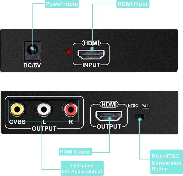 Alt view image 2 of 7 - BUCIER HDMI to RCA and HDMI Adapter Converter, 3RCA CVBS AV Composite Video Audio Adapter/Splitter, with PowerAdapter Support 1080P, PAL, NTSC, for HD TV, Older TV,Camera, Monitor, etc(Black)