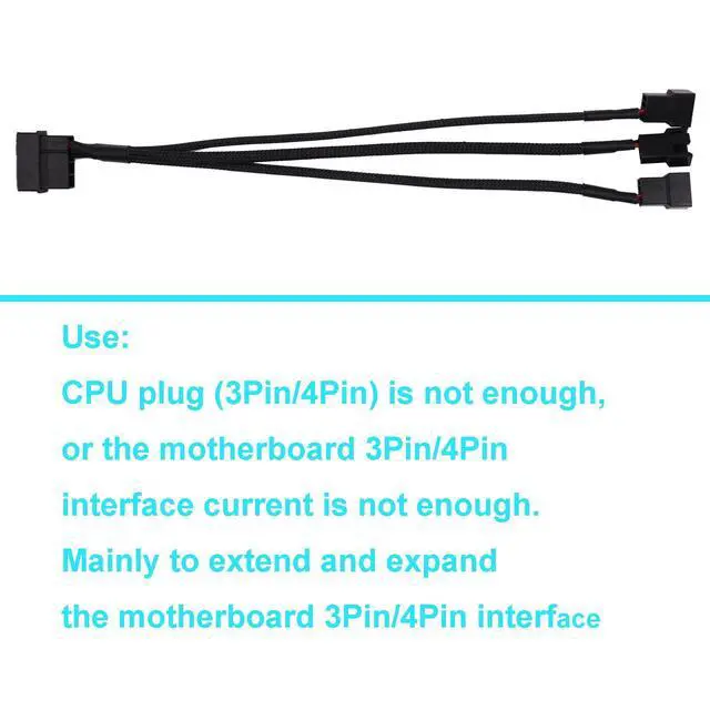Alt view image 3 of 4 - BUCIER PMW Fan Splitter Cable 4Pin to 3Pin/4Pin PC Case Fan D Type Sleeved Adapter Cable 1 to 3 PMW Fan Splitter Extension Power Cable Power Adapter Cable PC Computer Cooling Fan Wire