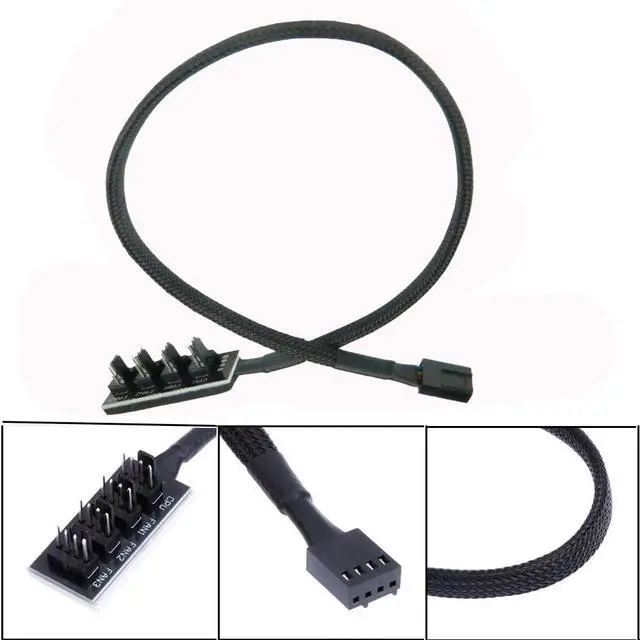 Alt view image 3 of 5 - BUCIER 2PCS PWM Fan Hub Splitter 4-Pin/3-Pin pc 4 Way Splitter, Cooling Fans Power Cable 1 to 4 Way PC Case Internal Motherboard Extension Cable