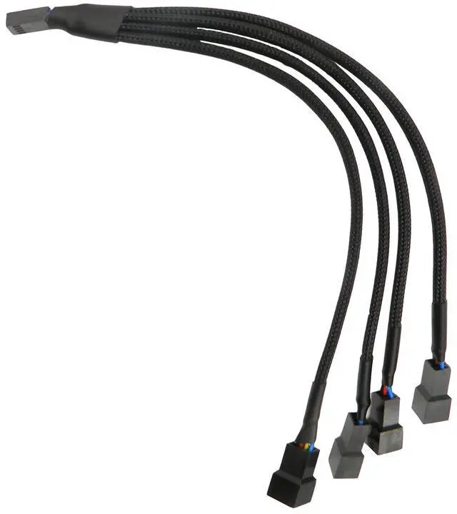 Main image of BUCIER 4 Pin PWM 1 to 4 Fan Splitter Cable,  Black Sleeved Case Fan Braided Adapter Cable Converter Y Splitter for Computer PC CPU Cooling Fan ATX Case 4-Pin/3-Pin Extension Power Cable 10 Inches