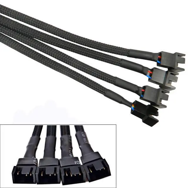 Alt view image 5 of 6 - BUCIER 4 Pin PWM 1 to 4 Fan Splitter Cable,  Black Sleeved Case Fan Braided Adapter Cable Converter Y Splitter for Computer PC CPU Cooling Fan ATX Case 4-Pin/3-Pin Extension Power Cable 10 Inches