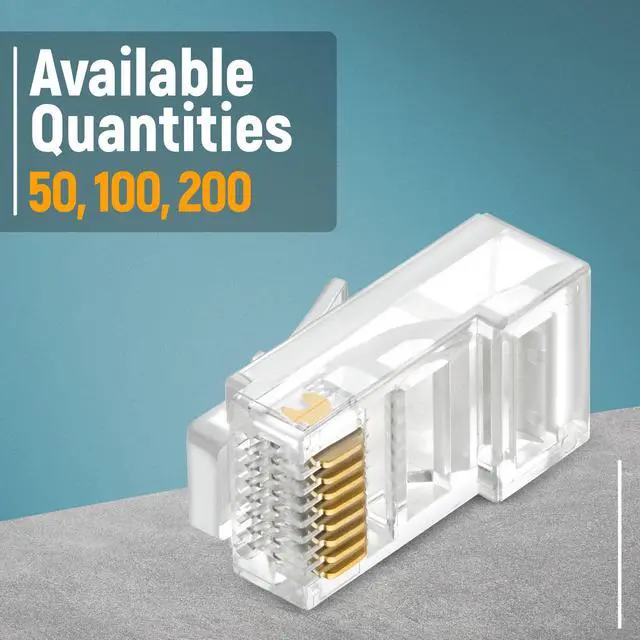 Alt view image 6 of 7 - BUCIER Cat6 RJ45 Pass Through Connector 200-Pack - EZ Cat 6 Pass Through RJ45 Connectors - cat 6 connectors - Ethernet Connector - Ethernet Plug - for Solid or Stranded UTP Network Cable