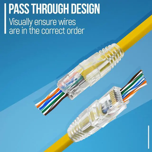 Alt view image 3 of 7 - BUCIER RJ45 Cat6 Pass Through Connectors and Strain Relief Boots - Pack of 50/50 - EZ to Crimp Modular Plug for Solid or Stranded UTP Network Cable