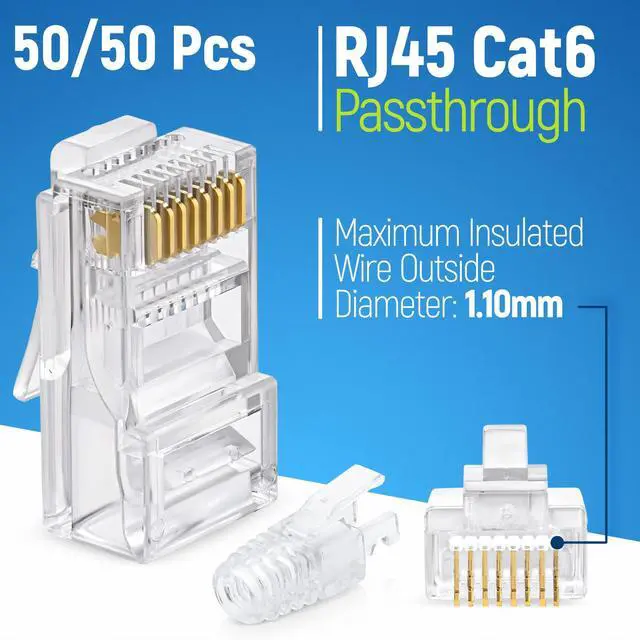 Alt view image 2 of 7 - BUCIER RJ45 Cat6 Pass Through Connectors and Strain Relief Boots - Pack of 50/50 - EZ to Crimp Modular Plug for Solid or Stranded UTP Network Cable