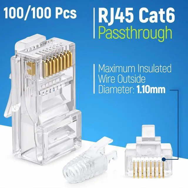 Alt view image 2 of 7 - BUCIER RJ45 Cat6 Pass Through Connectors and Strain Relief Boots - Pack of 100/100 - EZ to Crimp Modular Plug for Solid or Stranded UTP Network Cable